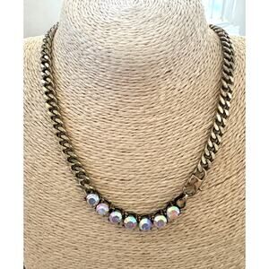 ATG Crystal AB Gold Chain Necklace Aurora Borealis Rhinestone Statement NWOT